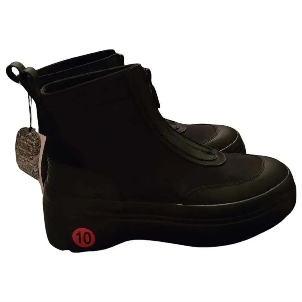 Hunter Explorer Ankle Zip Flatform Boots Womens Rubber Upper Polyester Lining 10